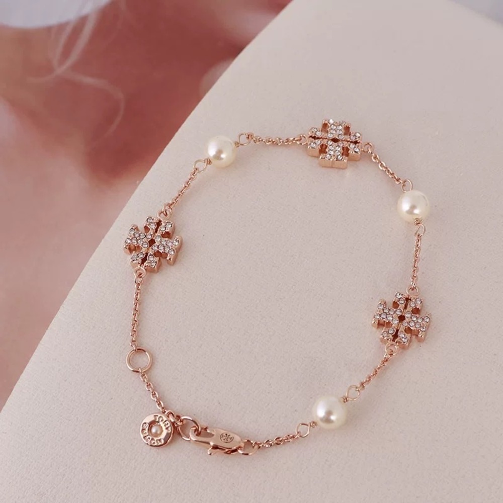 Tory Burch Rose Gold Gemstones and Pearl Bracelet - Picture 6 of 9